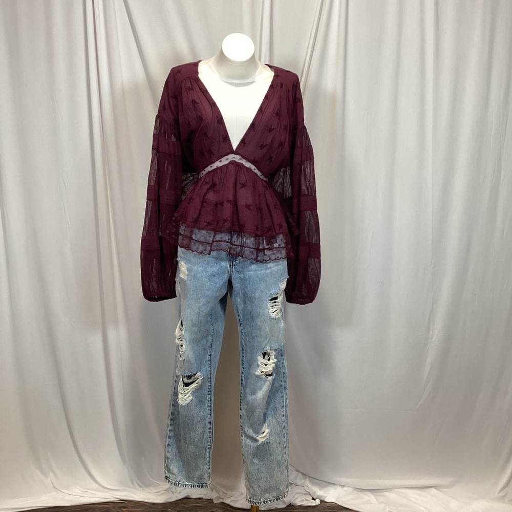 1600. Free People Boho-Chic Blouse Purple EUC Size L - Picture 3 of 6
